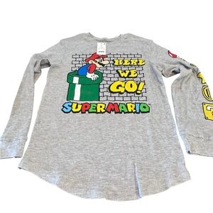 Super Mario Long Sleeve Waffle Knit Shirt Youth XL NWT Heather Gray